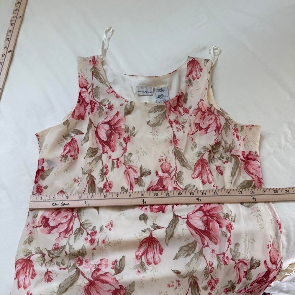 90s White Stag size 16 ivory pink floral sleeveless midi slip dress - Picture 4 of 6